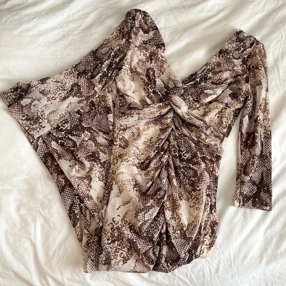Guess Snake Print Ruched Long Sleeve Maxi Dress Size 2